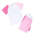 thumbnail image 2 of Fozruso 2 Piece Outfit Sets Toddler Kids Baby Boys Girls 2 Piece Tracksuit Summer Outfits Color Block Short Sleeve T Shirt With Shorts Set,12-24 Months(Pink), 2 of 5