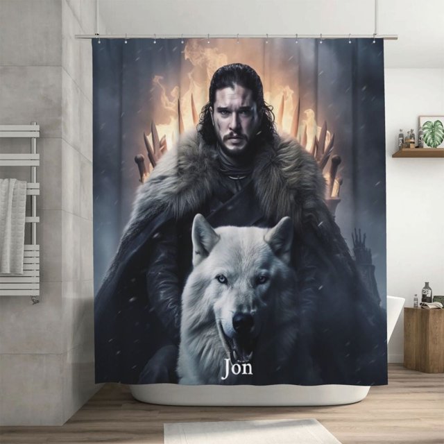Cortina de ducha Jon Snow, impermeable, de poliéster, lavable, decorativa, con 12 ganchos, 182,88 x 182,88 cm, de hierro