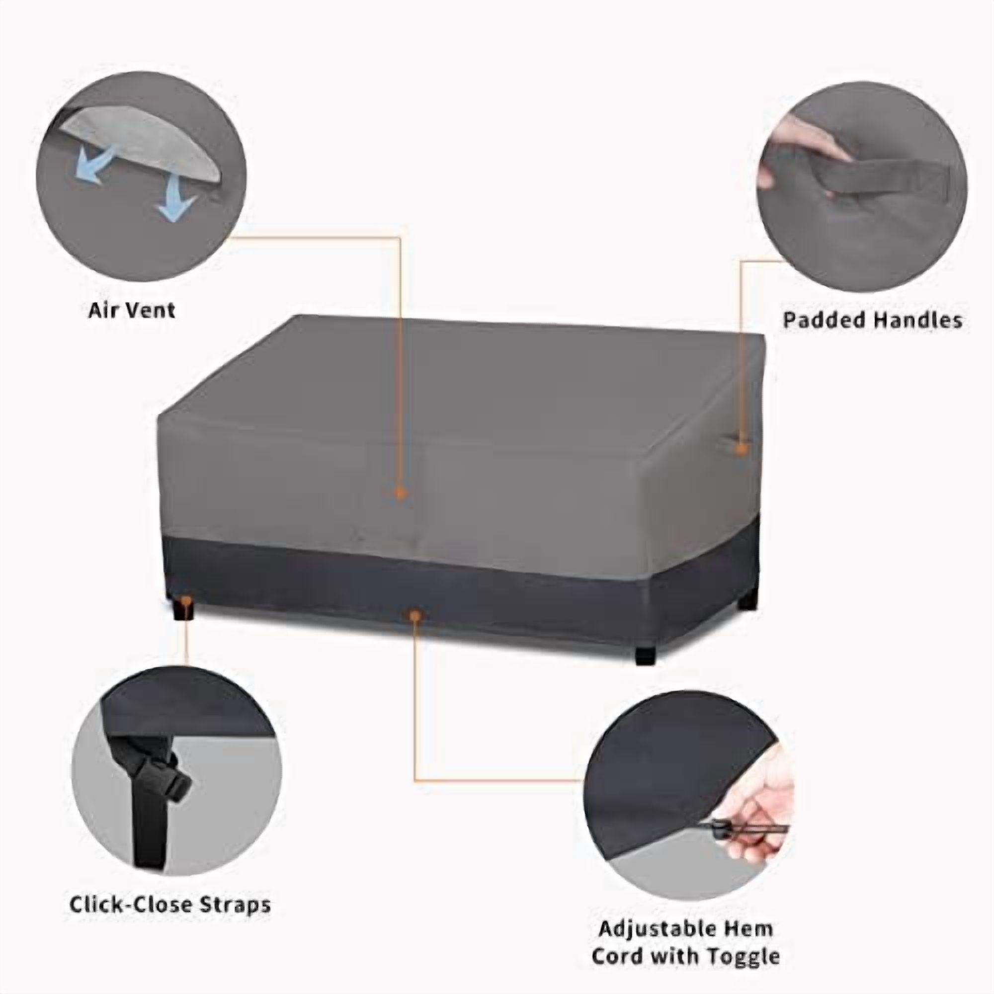 Waterproof Outdoor Loveseat Cover, Heavy Duty 2-Seater Patio Couch, Windproof Furniture With Air Vent (90Wx35Dx32H inch, Gray/Dark Gray)