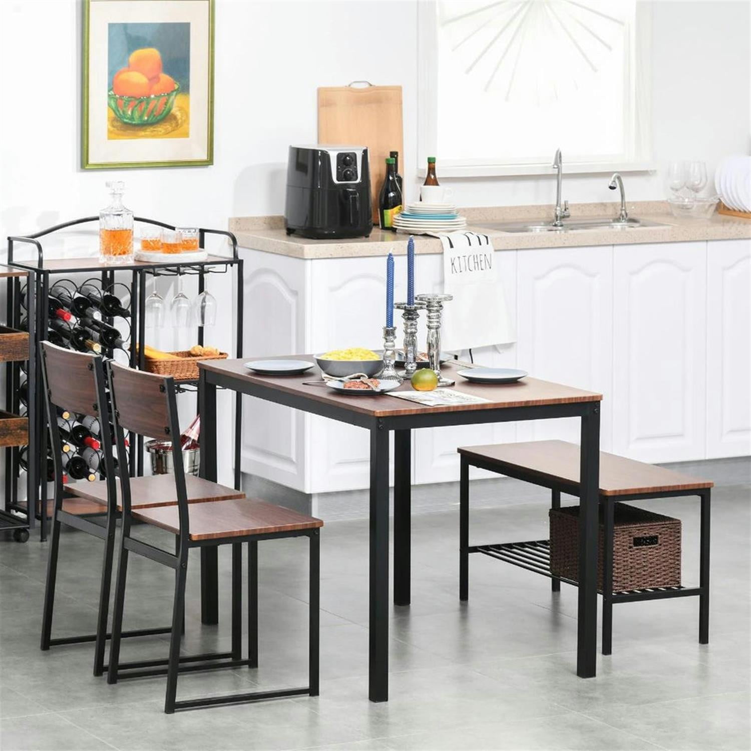 Demi Bonn 4 Piece Dining Table Set for Small Spaces,dustrial Kitchen Table and Chairs for 4 Dining Room Set with Bench, 2 Chairs, Brown