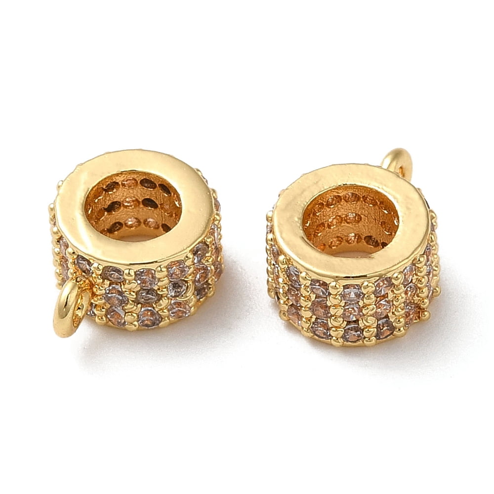 Brass Micro Pave Cubic Zirconia Tube Bails Cadmium Free & Nickel Free & Lead Free Loop Bails Column Real 18K golden Plated 10x8x4.5mm Hole: 1mm Inner Diameter: 4mm