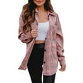 thumbnail image 2 of Liacowi Women Oversized Flannel Plaid Shirts Long Sleeve Button Down Shacket Lapel Loose Casual Fall Jacket Blouse Tops, 2 of 7