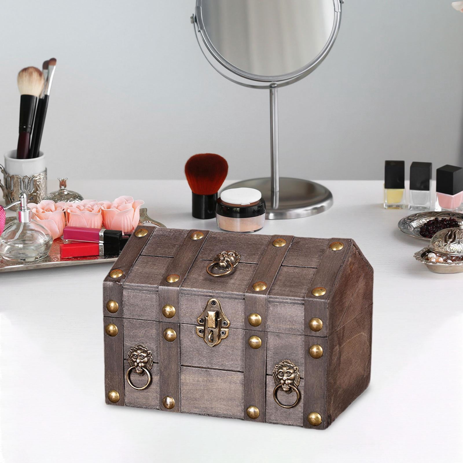 TISHITA Pirate Treasure Chest Chest Solid Wood Vintage Design Handmade for Women Trinket Box Photo Props Storage Box Decorative Trunk Gray