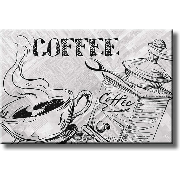 Coffee Drawing, Kitchen Picture on Stretched Canvas, Wall Art Décor, Ready to Hang