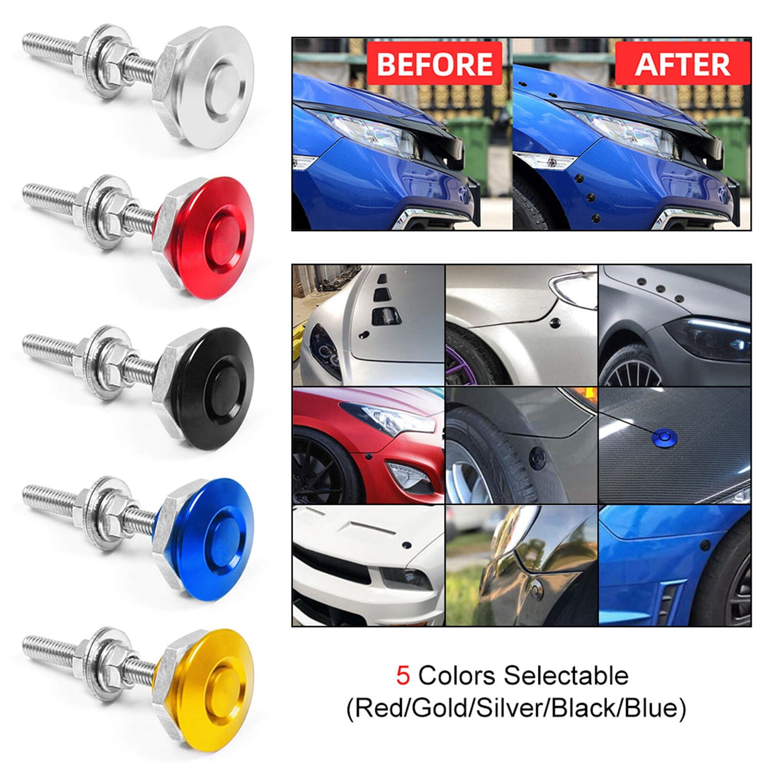 LOUVEROLA 2pcs Push Button Quick Release Hood Pins Bonnet Lock Clip Latch Bumper Universal-Red