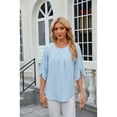 thumbnail image 6 of XCHQRTI Womens Chiffon Blouse Ruffle 3/4 Sleeve Tops Casual Solid Color Crewneck Tshirts, 6 of 8