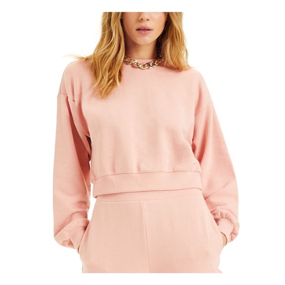 INC Womens Pink Short Length Cropped Long Sleeve Crewneck Sweatshirt S