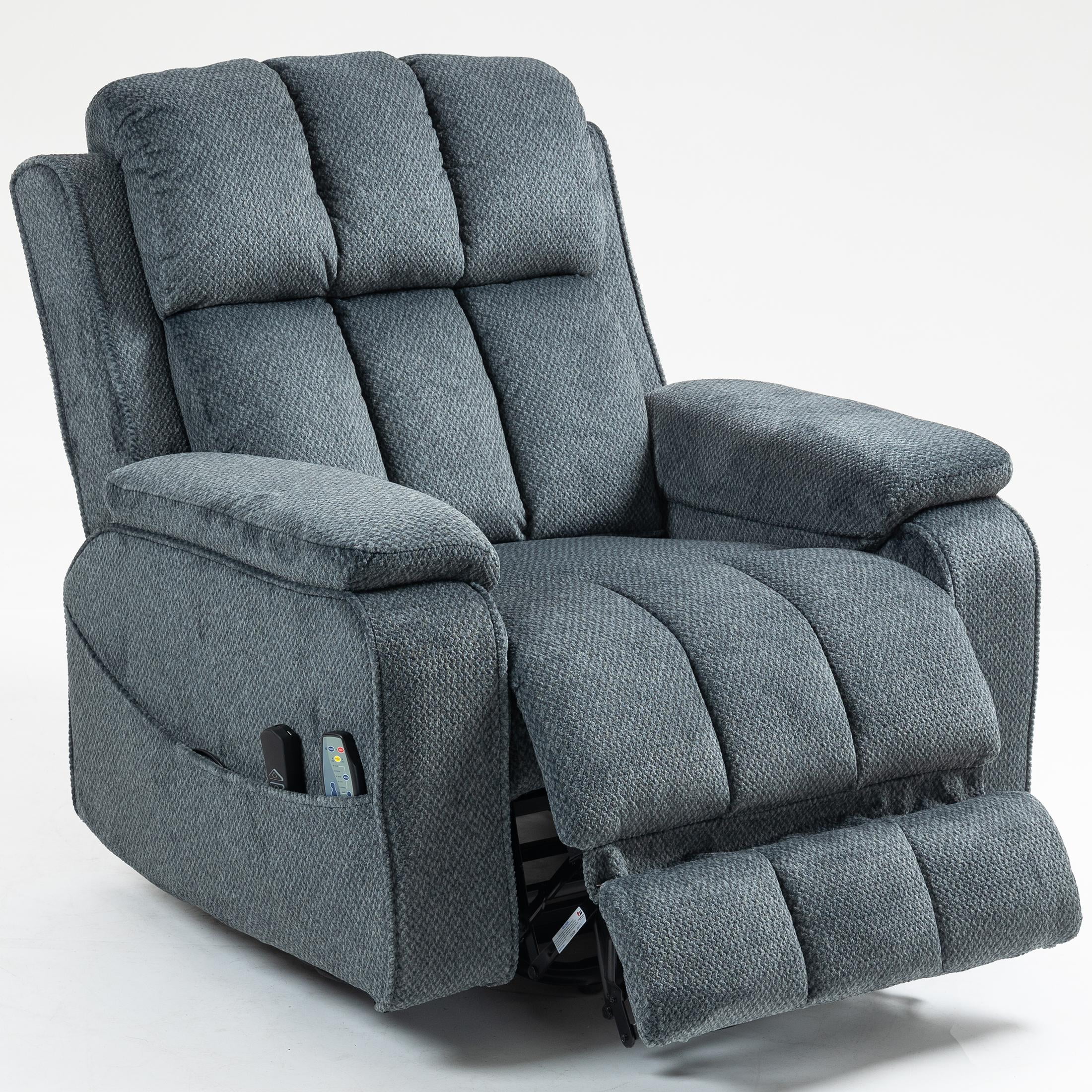 LEGAHOME Oversized Lift Recliner Chair with Heat & Massage, Fabric Lay Flat Recliner with Extended Footrest, Side Pockets, Cup Holders, USB Charging, Electric Power Sofa for Adults Seniors, Blue