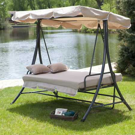Coral Coast Lazy Caye 3 Person All-Weather Swing Bed with Toss Pillows - (Best West Coast Swing Music)