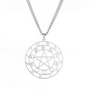 EUEAVAN Twelve Constellations Moon Pentagram Witch Pendant Necklace Silver Color Stainless Steel Jewelry