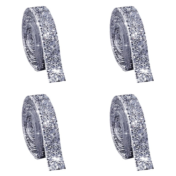 Self-Adhesive Crystal Rhinestone Ribbon Resin Diamond Ribbon Glitter Rhinestone Sticker Roll DIY 4PCS, 2 cm, Silver B 4 Packs