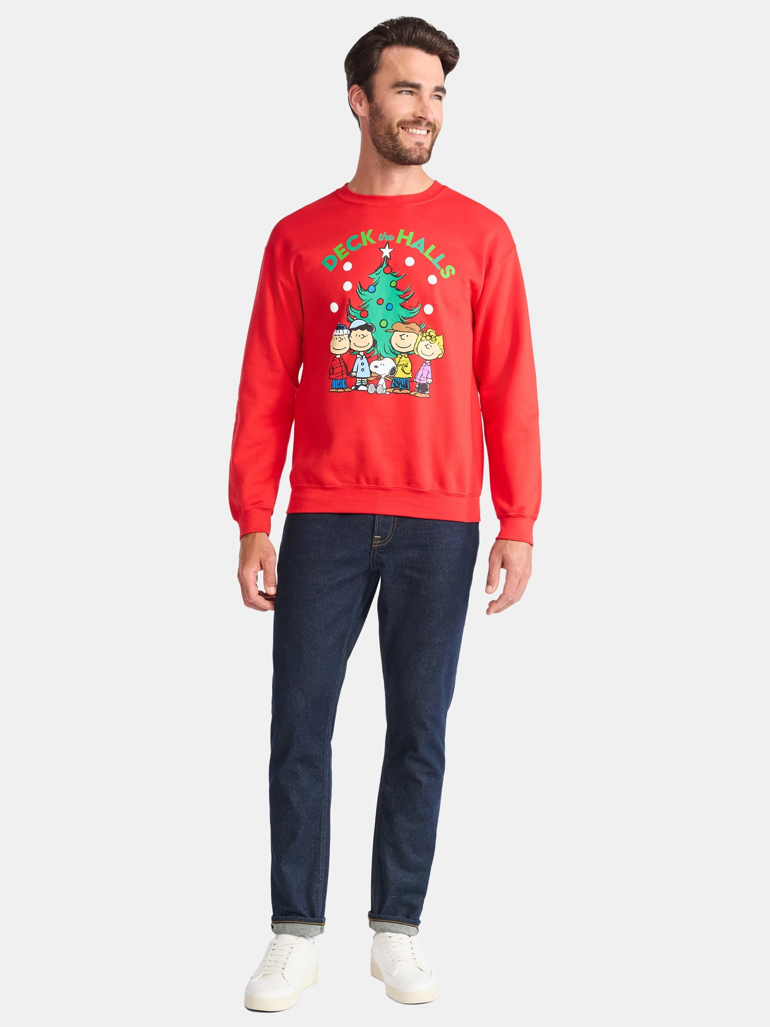 Peanuts Deck the Halls Men's and Big Men's Holiday Graphic Fleece Sweatshirt, Sizes S-3XL