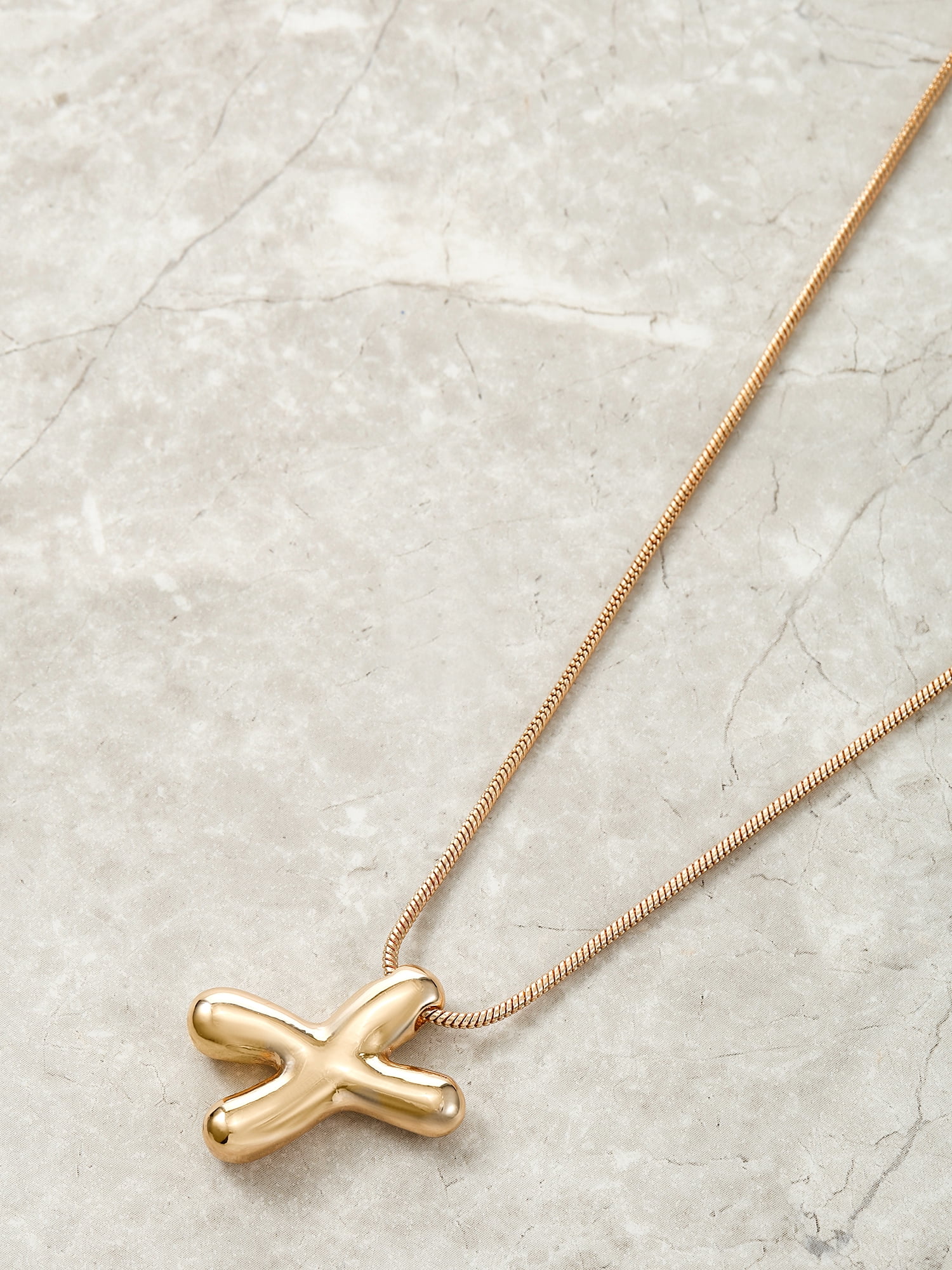 No Boundaries Goldtone Initial Bubble Letter Necklace, 1 Piece, Letter X