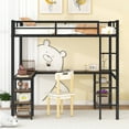 thumbnail image 3 of Full Loft Bed with Desk, UHOMEPRO Modern Metal Loft Bed with 6 Storage Shelves, Heavy Duty Loft Bed Full Size with Ladder and Safety Guard Rails, Long L-shaped Desk, Black, 3 of 13