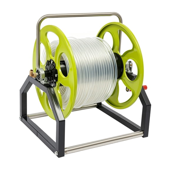 ToppiJoy Green Garden Hose Reel, Heavy Duty Wall Mounted Water Hose Reel with Crank Handle, Hose Reels for Outside, Holds 328-Feet of 0.55-Inch Hose