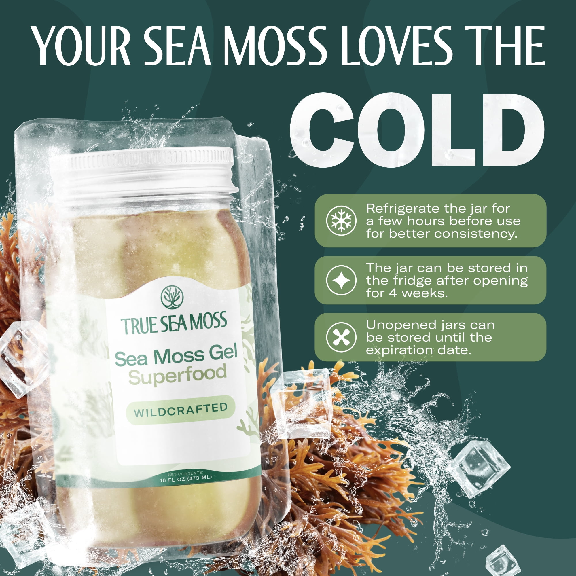 TrueSeaMoss Wildcrafted Irish Sea Moss Gel, Strawberry Flavor