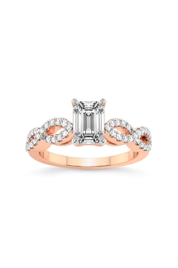 5 Carat IGI Certified Emerald Shape Lab Grown Diamond Engagement Ring | 14K Rose Gold |Lorene Twisted Shank Diamond Ring | FG-VS1-VS2 Quality Friendly Diamonds