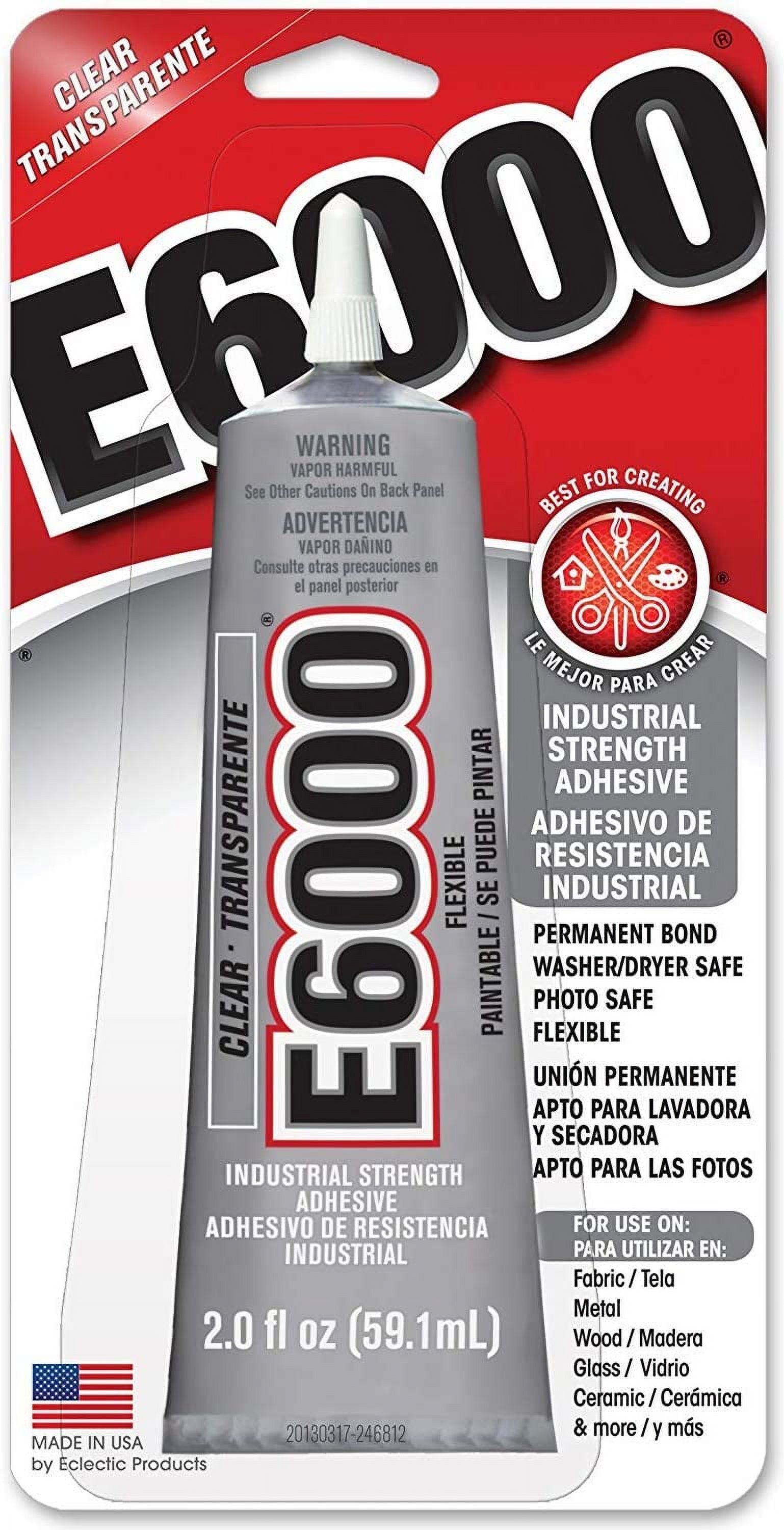 Eclectic E6000 Adhesive Glue, Industrial Strength, Clear, 237032, 2 fl. oz. - image 4 of 6