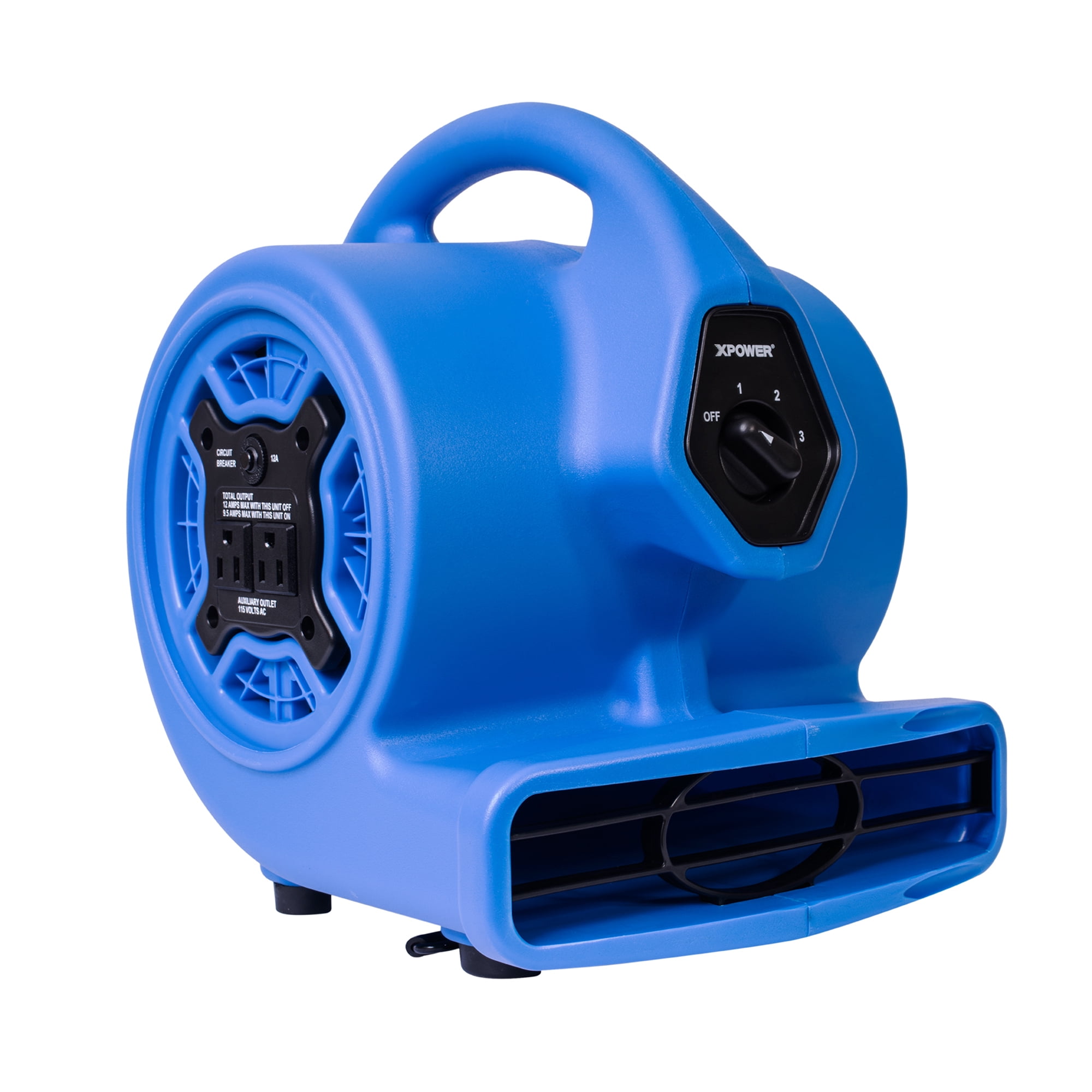 XPOWER P-100A 3-Speed Compact Air Mover with Power Outlets  Blue