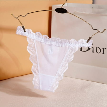 

Qcmgmg Stretch Hollow Out Sexy Thong Underwear Women s See Through Low Waisted Breathable Lace Panties