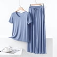 thumbnail image 2 of Zynoxe Pajamas for Women Set Two Piece V-neck Short Sleeve Shirts and Drawstring Wide Leg Pants Matching Outfit Loose Comfy Lounge Sets, 2 of 7