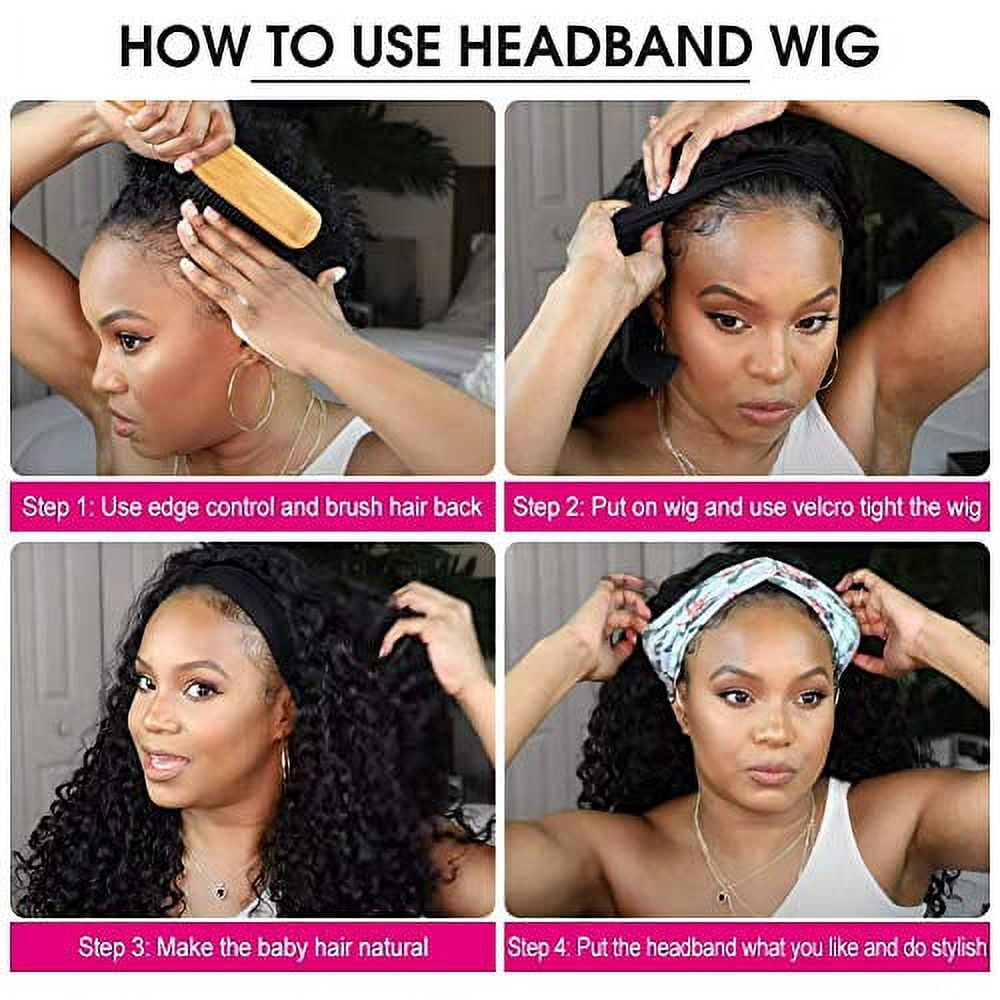#1B Headband Wig Pixie Cut Curly Headband Wig Human Hair Glueless Pixie Wigs Curly Headband Wigs for Black Women Human Hair Brazilian Virgin Short Curly Human Hair Wigs