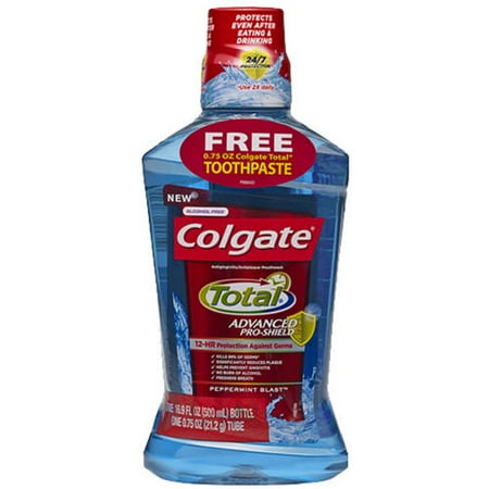 Colgate Total Advanced Pro-Shield Peppermint Blast Mouthwash + Bonus Toothpaste, 16.9 fl oz