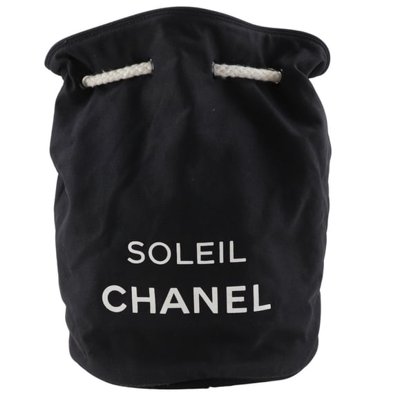 Pre-Owned Chanel SOLEIL drawstring shoulder bag, novelty, black canvas, women's (Fair)