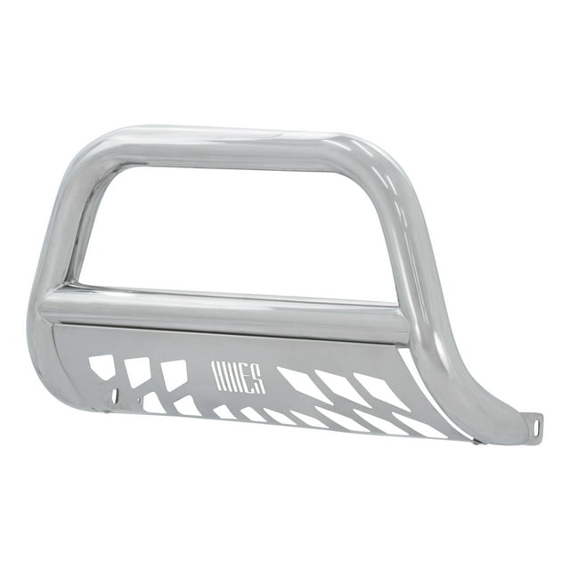 Aries 35-5005 Bull Bar Polished; Stainless Steel; 3 Inch Diameter; With Brushed Stainless Skid Plate; With Track Mounting System For Light Mounts