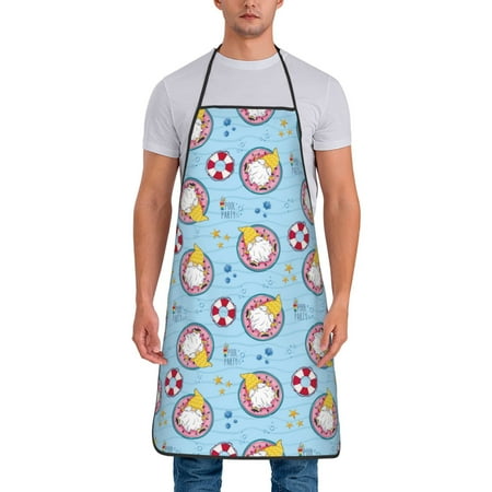 

Wukai Gnome On A Watermelon Mattress In The Pool Print Aprons Adjustable Bib Aprons Cooking Kitchen Chef Apron for Women and Men