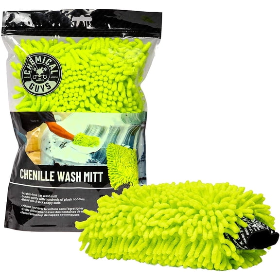 Chemical Guys Chenille Premium Scratch-Free Microfiber Wash Mitt for Car Washing - Lime Green, Ultra-Soft Car Wash Glove, Swirl-Free Finish, Safe for Trucks, SUVs, Motorcycles, and More
