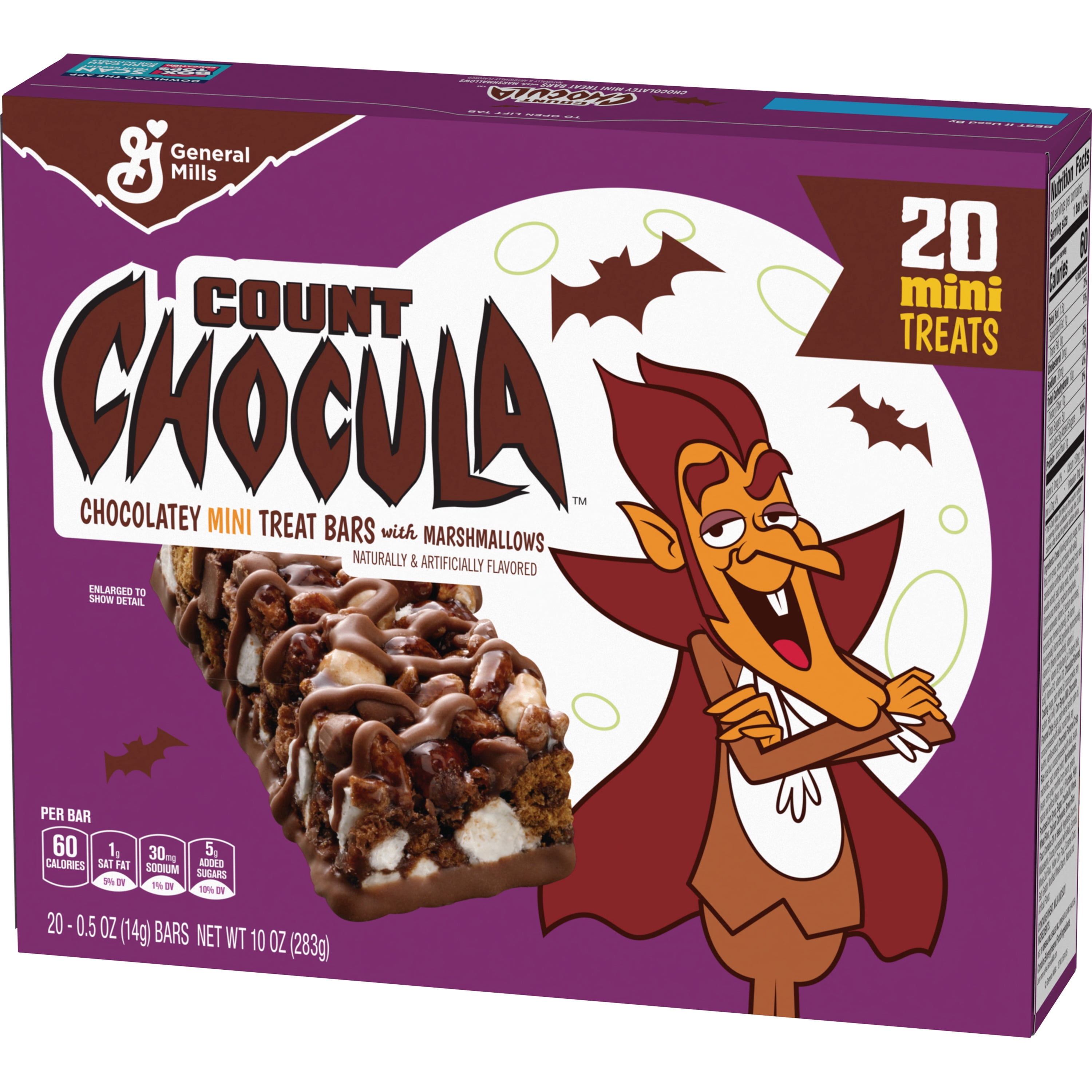 Count Chocula Mini Treat Bars with Marshmallows, Halloween Kids Snacks, 20 Ct, 10 oz