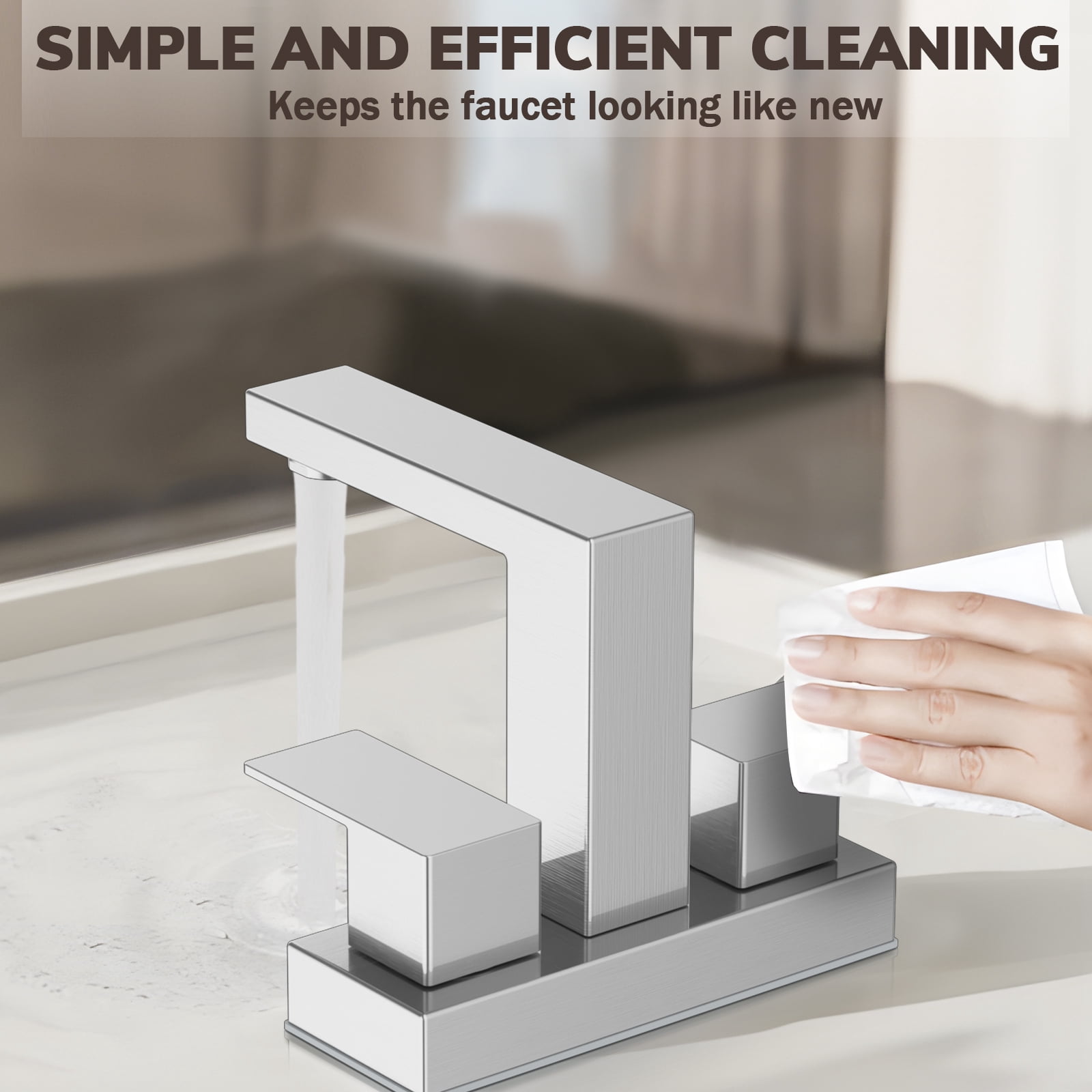 KINGTACK Bathroom Faucets, 4 Inch Brushed Nickel Bathroom Faucets for Sink 3 Hole, 2 Handle Bathroom Sink Faucets with Pop-up Drain and Supply Lines