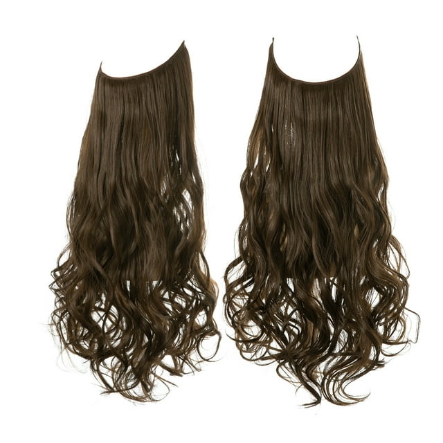 Xiao Hua Extensión de cabello con hilo de pescar invisible, fibra sintética rizada larga y ondulada, extensión de cabello estilo diadema ajustable, 14 pulgadas, 1 pieza, estilo E