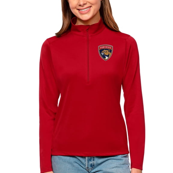 Women's Antigua Red Florida Panthers Tribute Quarter-Zip Pullover Top