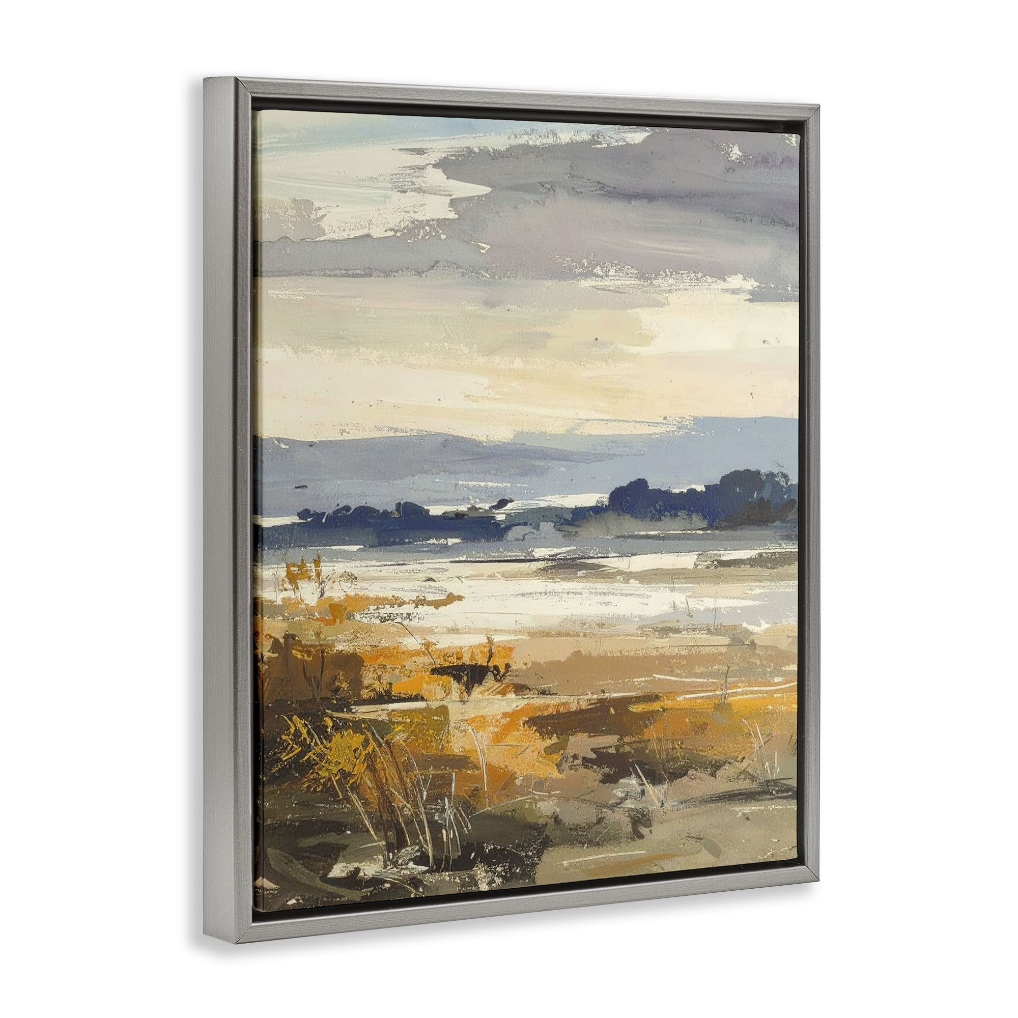 Stupell Industries Distant Horizon Abstract Gray Framed Floater Canvas Wall Art, design by Alonza Saunders