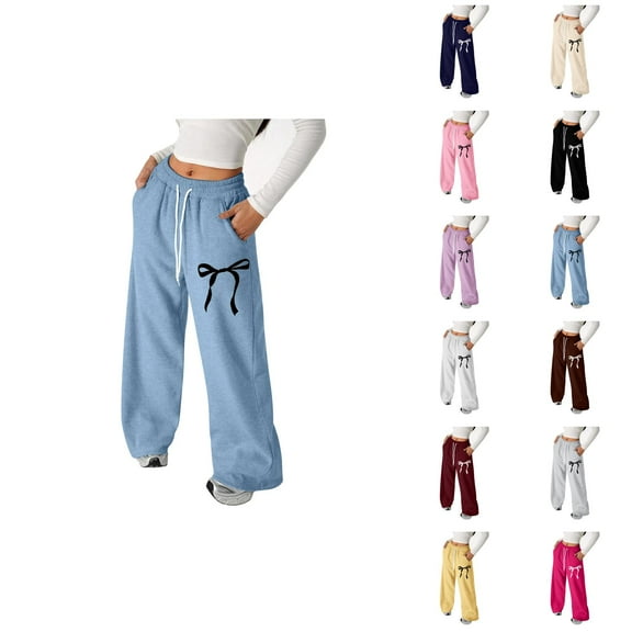 Girls Fashion Pants Girls Girl's Bowknot Baggy Sweatpants Lightweight Straight Leg Athletic Pants With Pockets