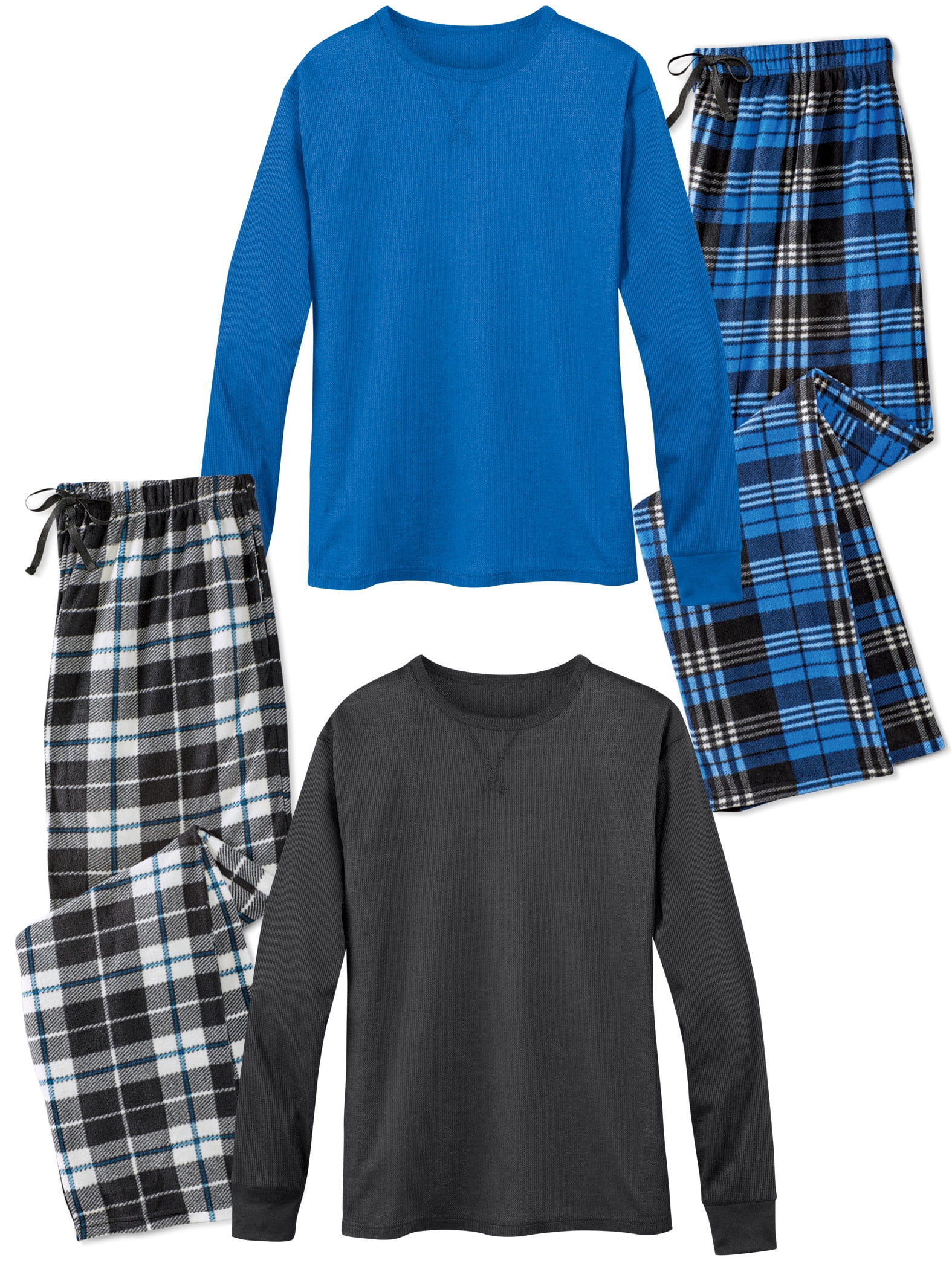 Fourcast Mens Thermal Pajama Set Base Layer Long Sleeve Waffle T-Shirt and Long John Pants 2 Piece, 2 Pack Plus 