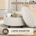 thumbnail image 3 of Beige Round Ottoman with Storage and Reversible Tray, Upholstered Fabric Footrest Coffee Table for Living Room, Bedroom, Entryway-25 Inch, 3 of 8