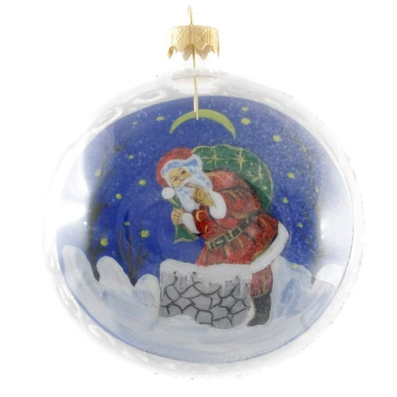 "Santa With Gifts" Reverse Hand Painted Christmas Ball.