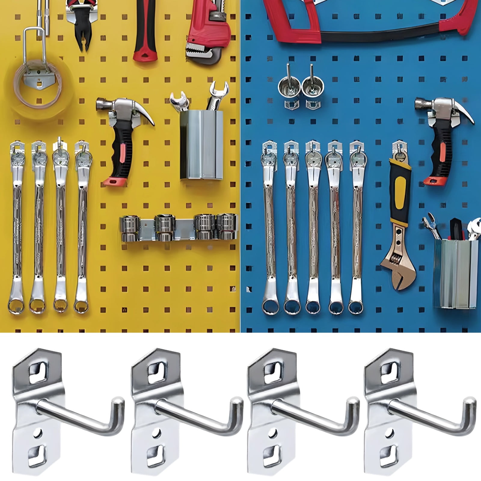 Pegboard Hooks 15 Pack, Square Hole Tool Storage Hangers, Metal Garage Organization Hooks, Heavy Duty Shelf Board Pegs for Workshop Wall Mount System