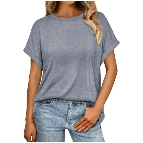 Casual Women's T-Shirts - Basic Loose Fit Crewneck Short Sleeve Summer Solid Color Tee Shirt Top for Everyday Wear