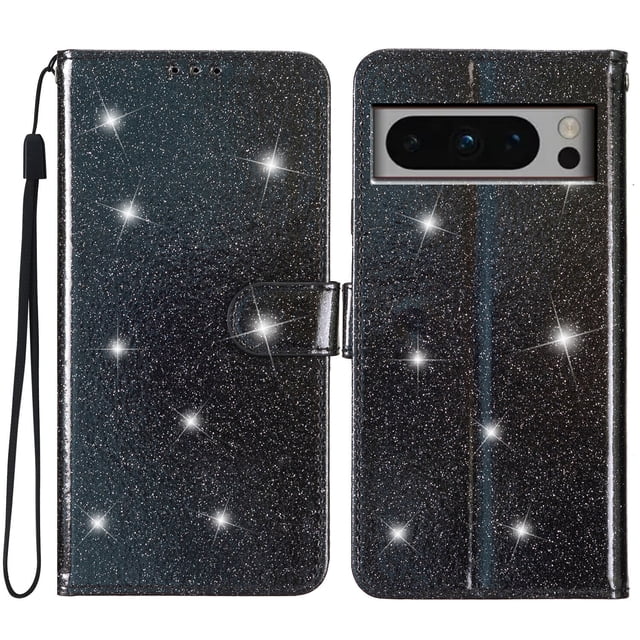 Compatible with Google Pixel 8 Pro Sparkling Glitter Wallet Case with Card Pocket Flip Cover