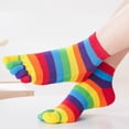 thumbnail image 6 of Winter Fall Breathable Middle Tube Socks for Women Rainbow Striped Toe Separator Five Finger Athletic Anklet Socks, 6 of 9