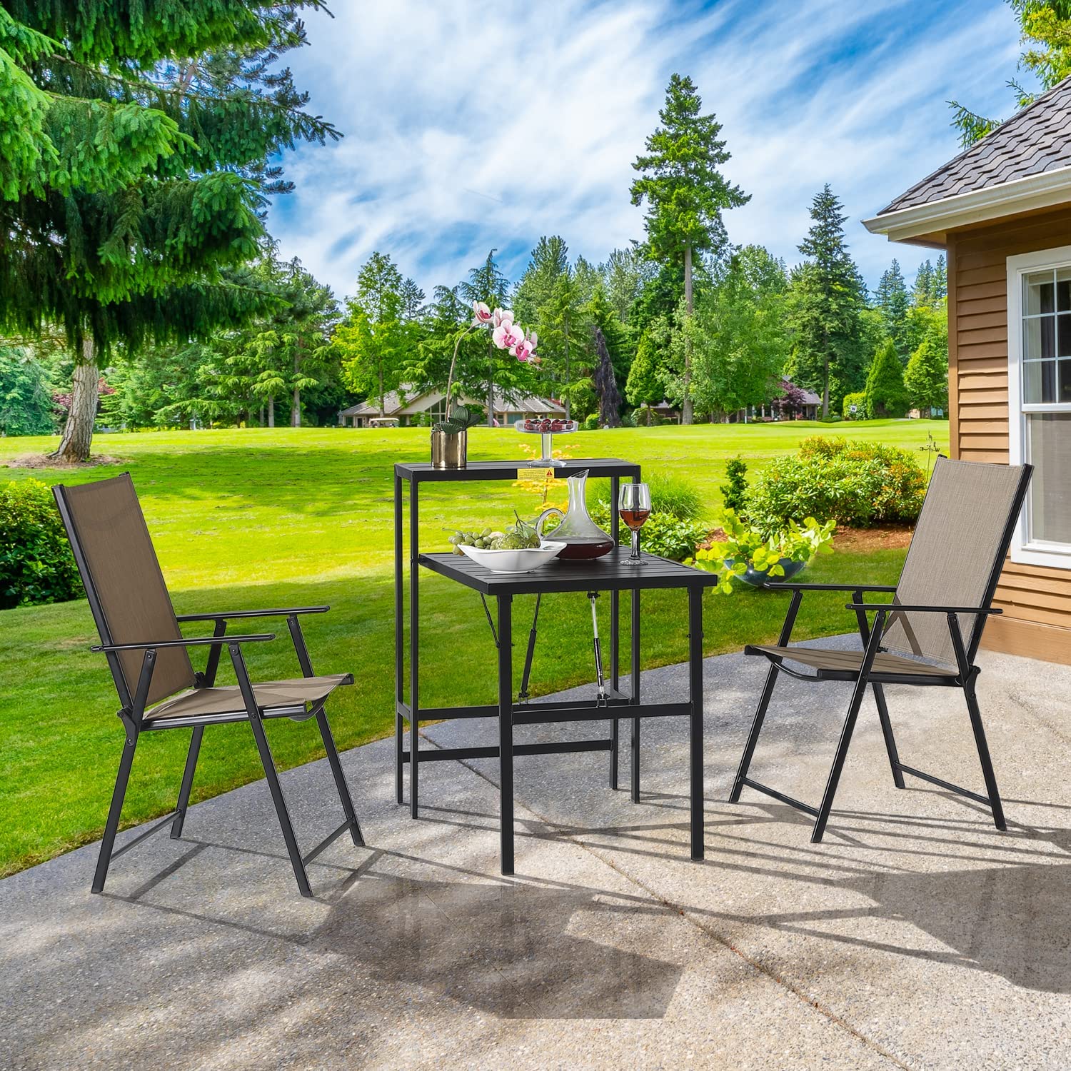 2Tier Dining Table Set SpaceSaving,Set 3 PieceOutdoor Folding