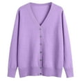 thumbnail image 4 of ZHOUCHANKIDS Women's 100% Merino Wool Lightweight V-Neck Cardigan Sweater Button Down Long Sleeve Knitwear Outwear Tops Light Purple M, 4 of 4