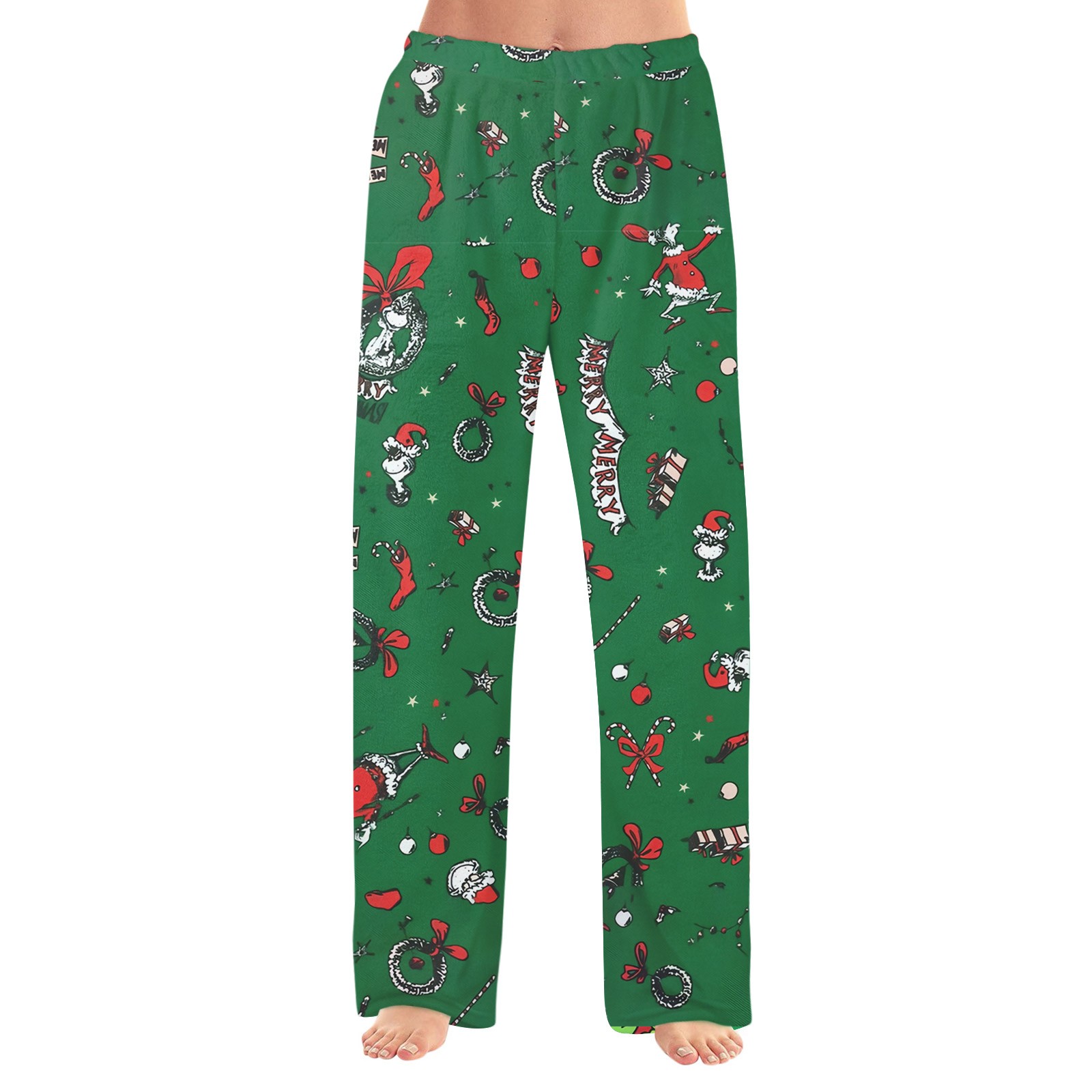 Pyjama De Noël Femme Pantalon Père Noël Vert à Jambes Larges – Confortable Et Chaud Pour L'hiver