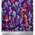 thumbnail image 1 of Soimoi Purple Georgette Viscose Fabric Fish Ocean Printed Fabric 1 Yard 42 Inch Wide, 1 of 1