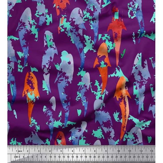 Soimoi Purple Cotton Voile Fabric Fish Ocean Print Sewing Fabric Yard 42 Inch Wide