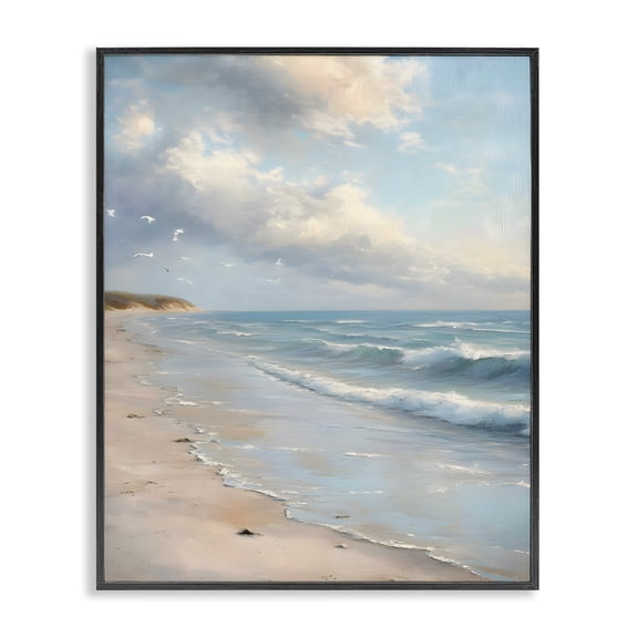 Stupell Industries Transitional Where Seagulls Fly Beach View Black Framed Giclee Art, 11 x 14, by Franklyn Gregory